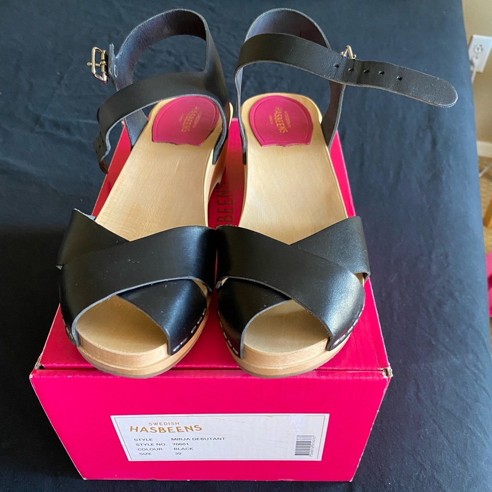 Like New Swedish Hasbeens Black Leather Sandals